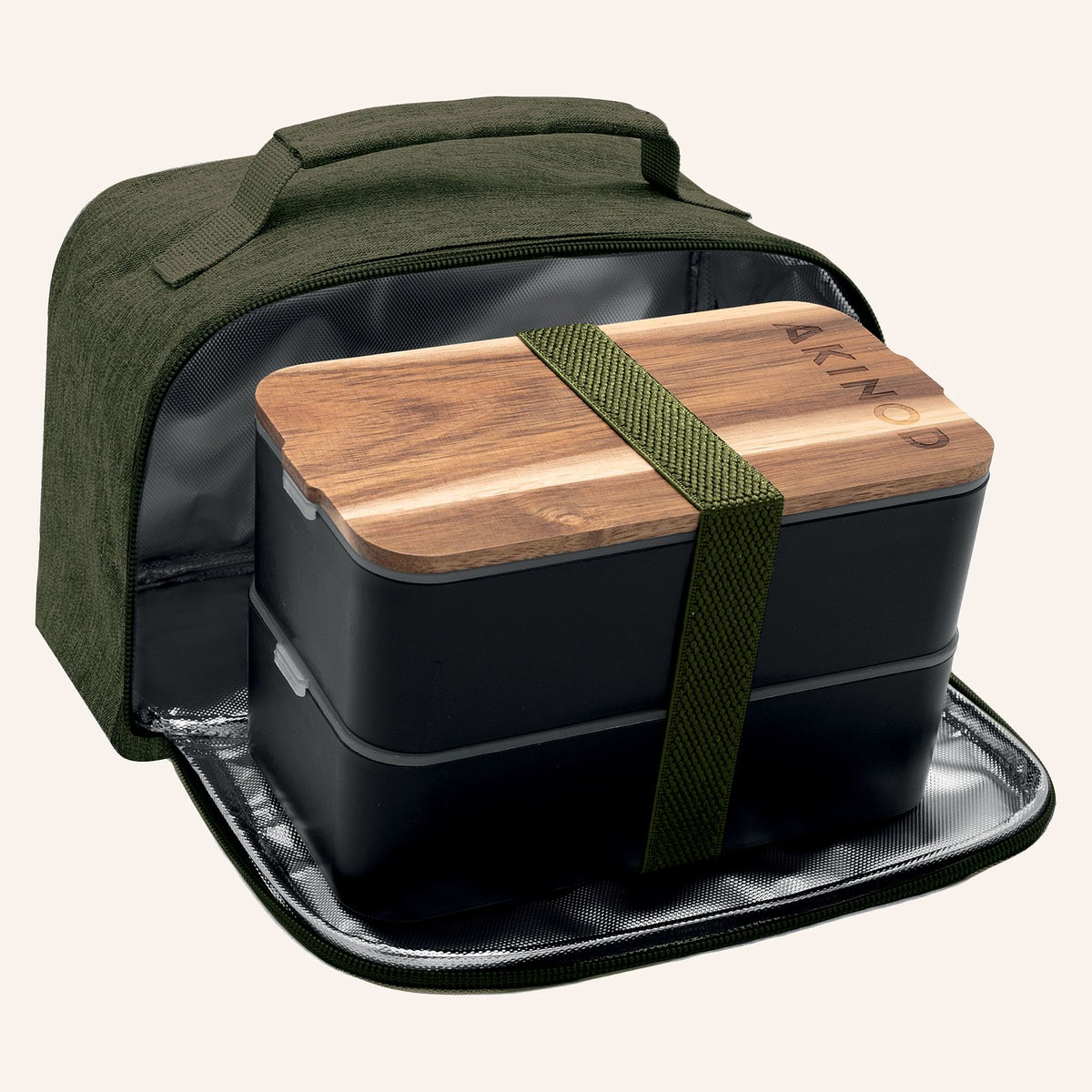 Bento + Lunch bag 11:58, Black / Green khaki