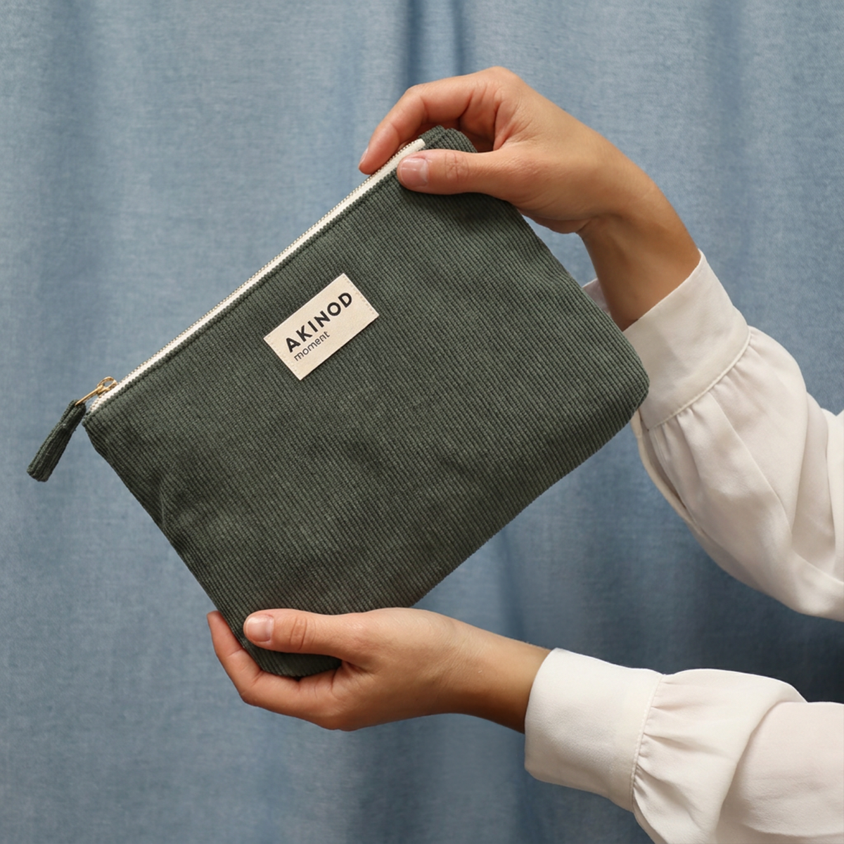 Green corduroy pouch