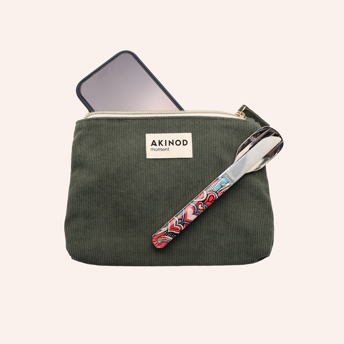 Green corduroy pouch