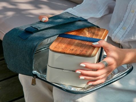 Bento + Lunchbag 11h58, Weiss / Jeansblau