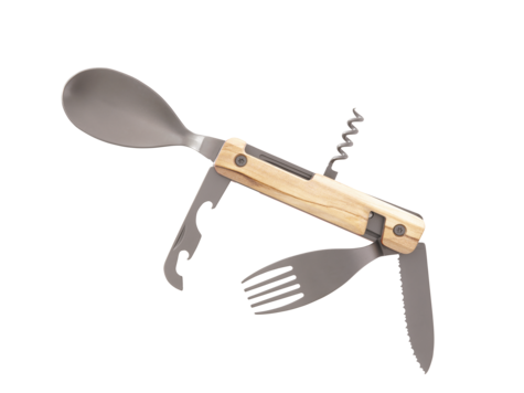 Multifunction Cutlery 13H25, Titanium, G10, Olive Wood